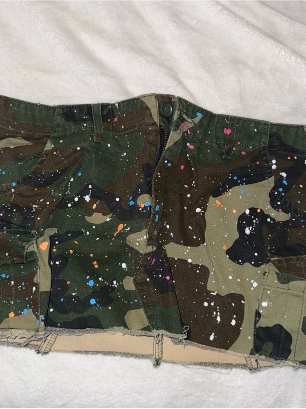 Fashion Nova Camo Mini Skirt with Multicolor Paint Splatter - Green